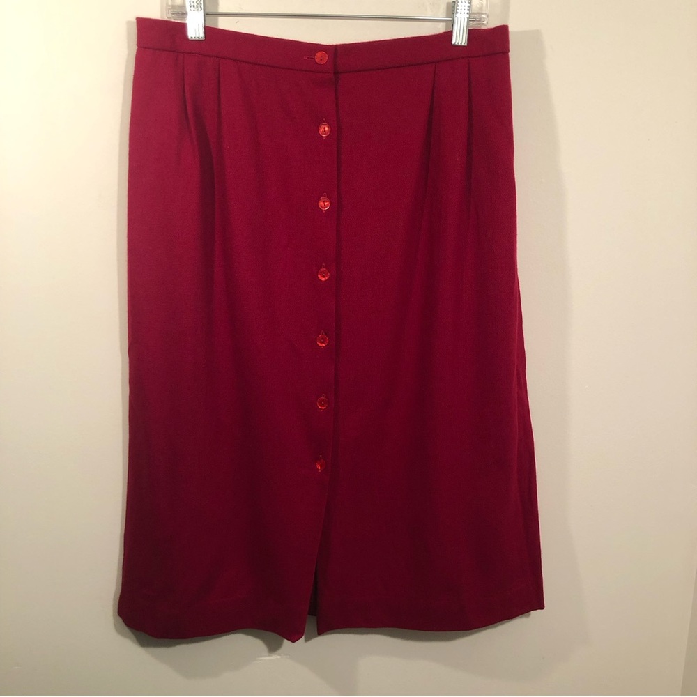 Margaret Smith Wool Skirt Womens 16 Button Down with lining Red